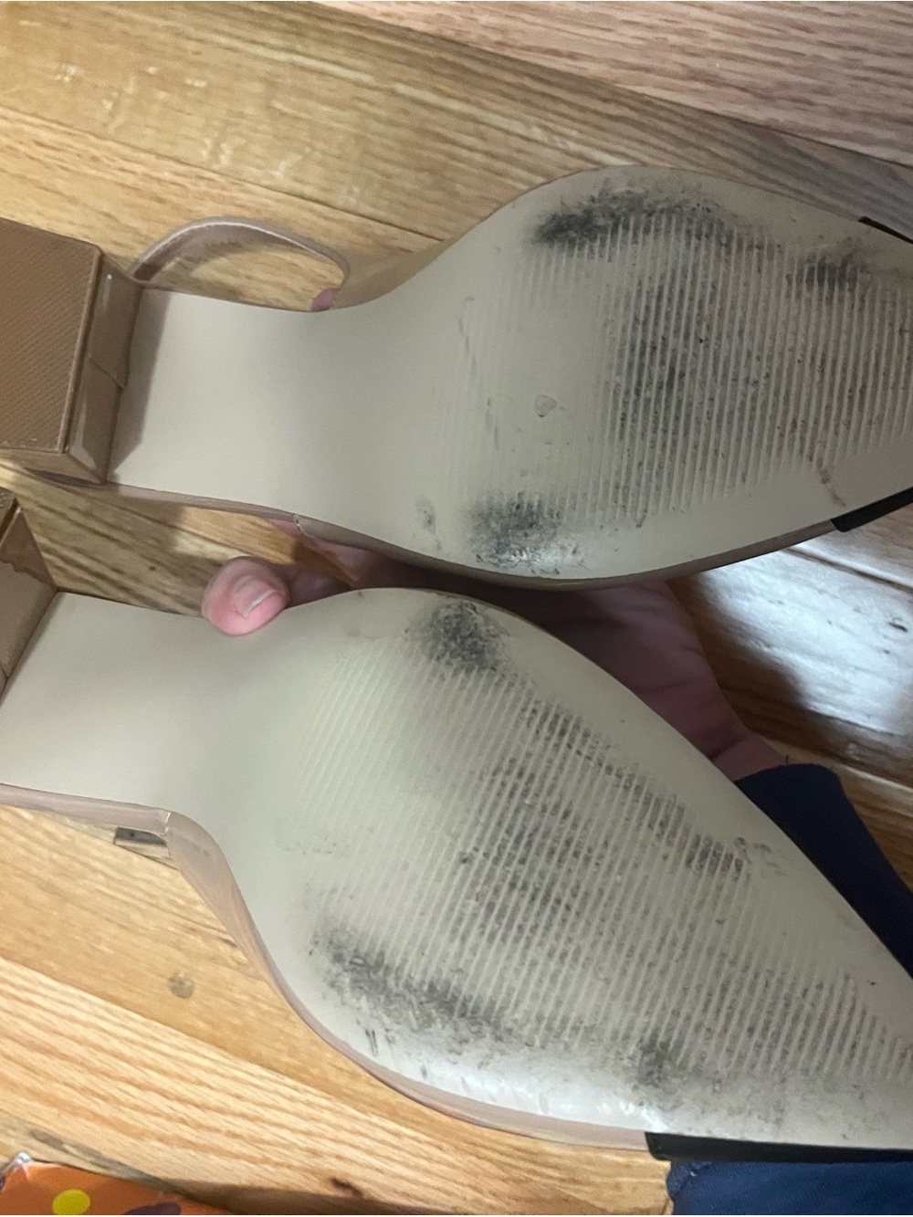 Steve Madden Nude Patent Slingback Pumps with Black Pointed Toe - Picture 5 of 10